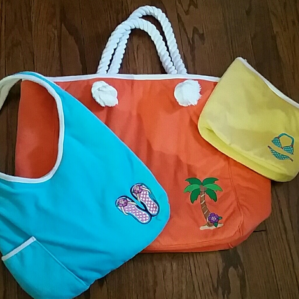 Avon Terry Cloth 3 Piece Colorful Beach Swim Pool Boat Tote Bag Set